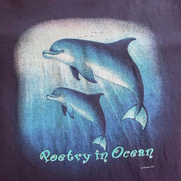 Vintage 90s Human-i-Tees Dolphins Poetry in Ocean Nature T-shirt XL Fits Large - Picture 2 of 6